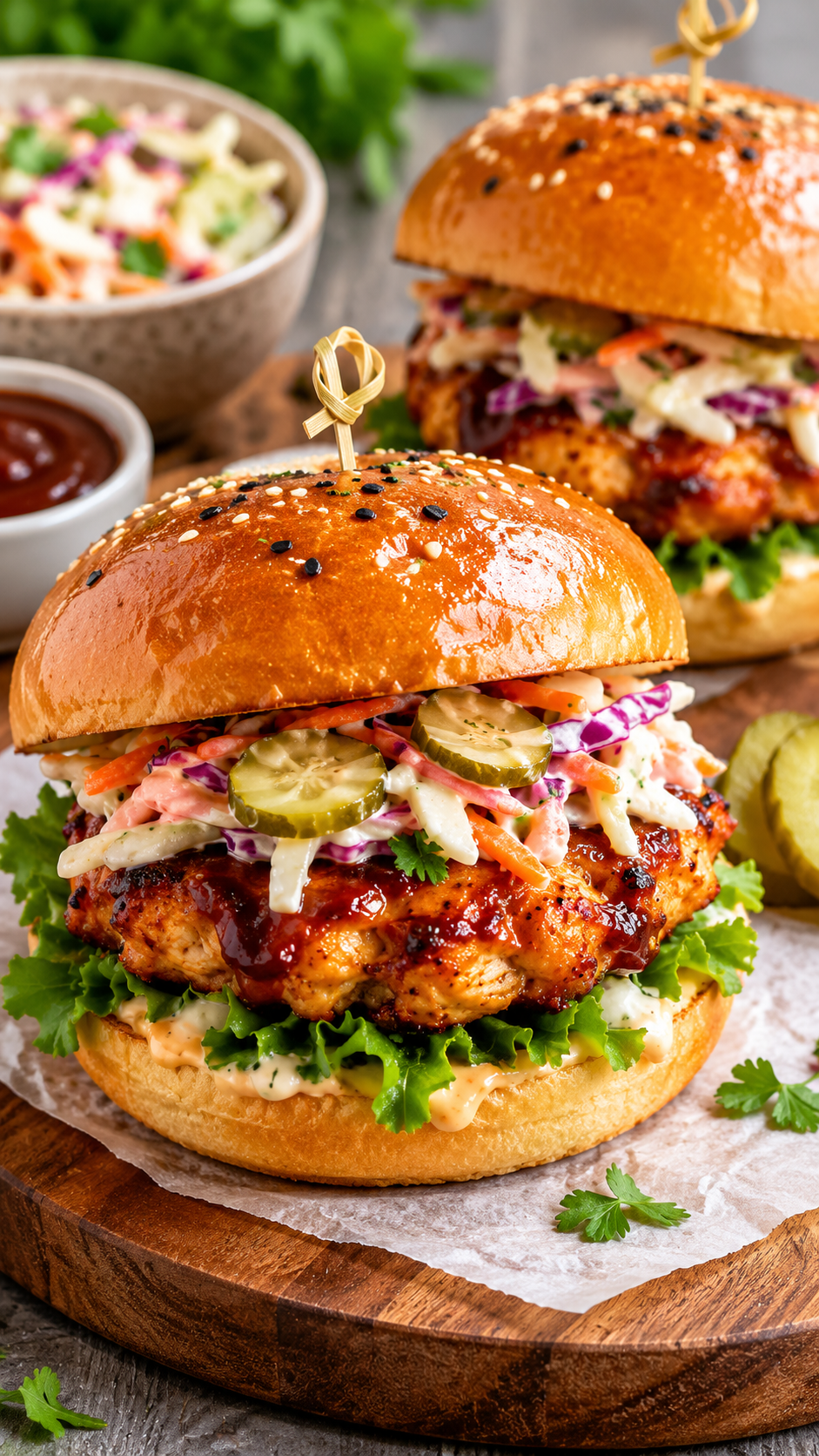 BBQ Chicken Patties with Pickle Slaw