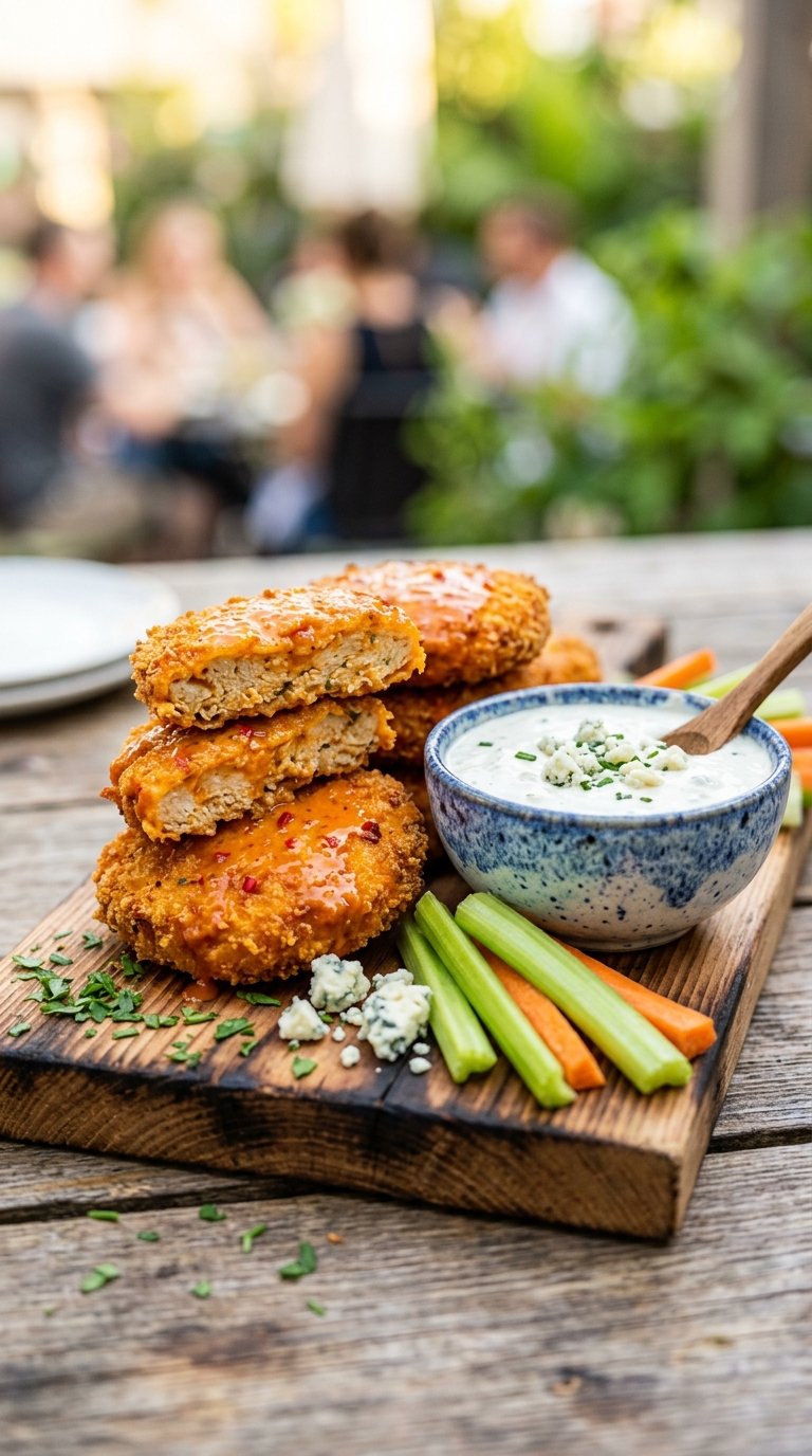 Buffalo Chicken Patties with Blue Cheese Dip