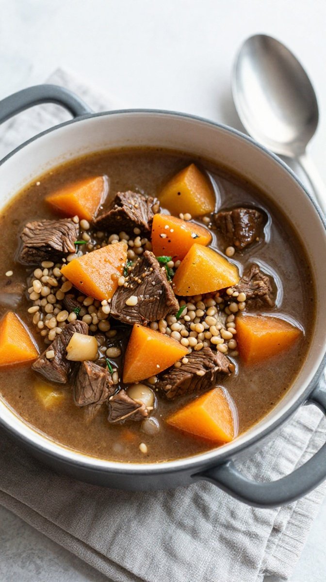 Hearty Beef and Barley Stew with Root Vegetables