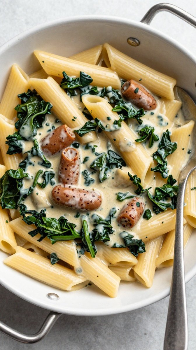One-Pan Creamy Sausage and Kale Pasta