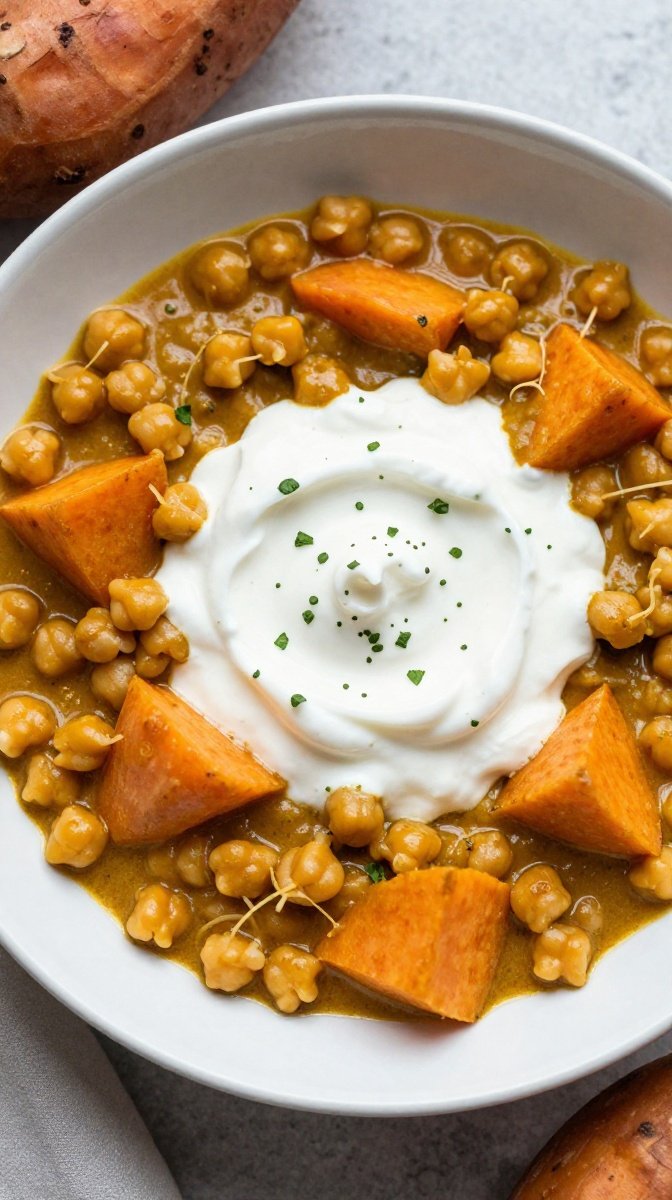 Sweet Potato and Chickpea Curry with Yogurt