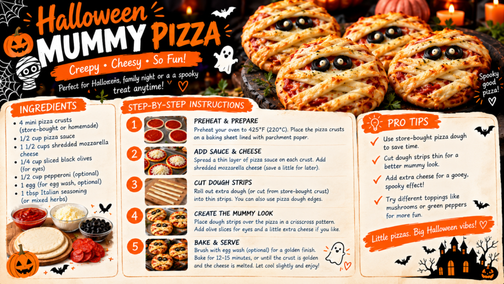 Halloween Mummy Pizza With Mozzarella Cheese Strips