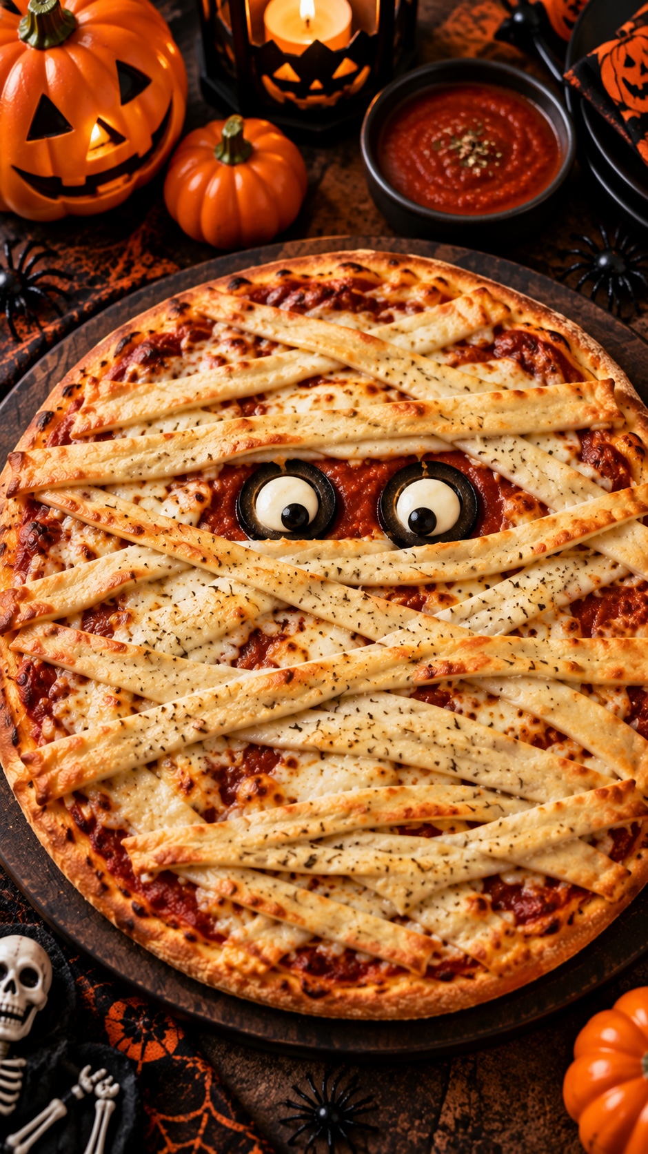 Halloween mummy pizza