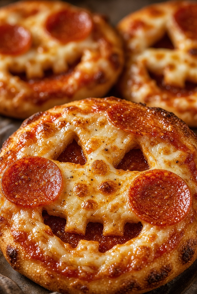 Jack-o’-Lantern Pepperoni Mini Pizzas