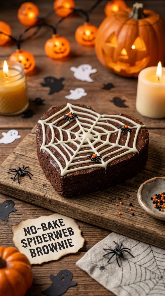 No-Bake Spiderweb Brownies